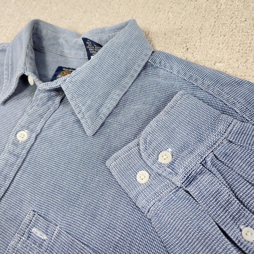 Vintage Gap Shirt Men Medium Woven Denim Work Pocket Button Up Blue Cotton 90s